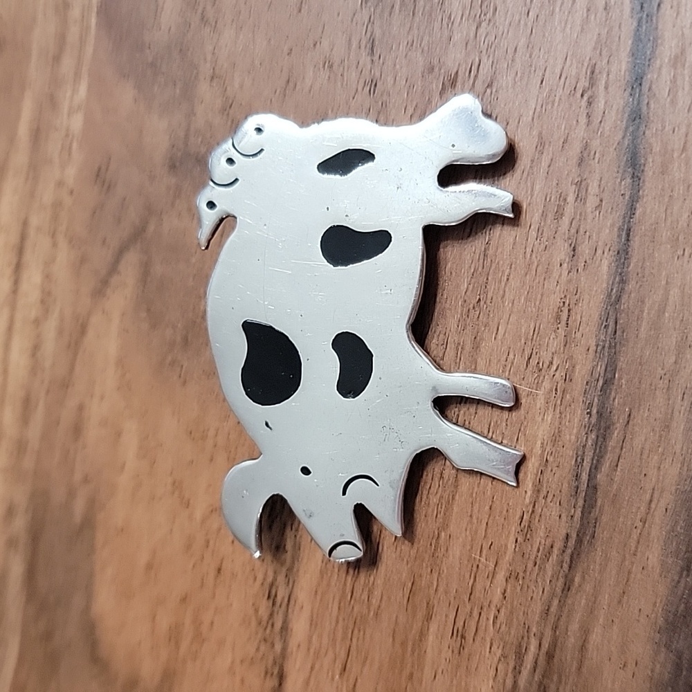 Taxco Mexico 925 Silver Pig Hog With Black Spots Vintage Brooch Pin